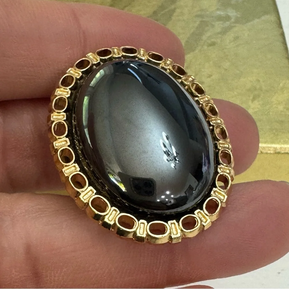 Elegant Black and Gold Oval Vintage West Germany Scarf Clip